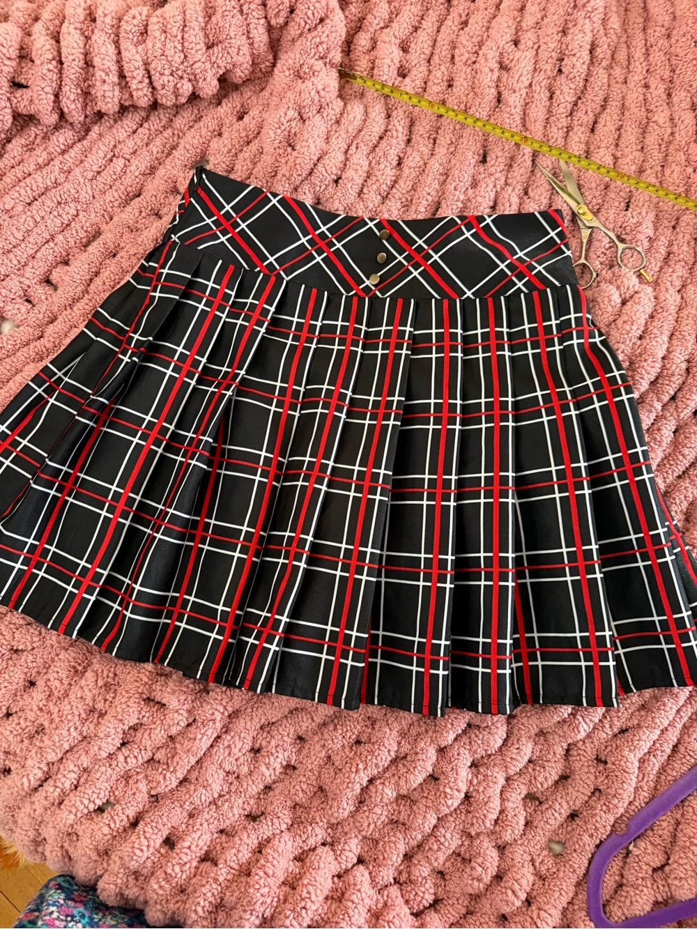 Y2K Red Black Plaid Pleated Mini Skirt Dark Academia Schoolgirl Punk Small